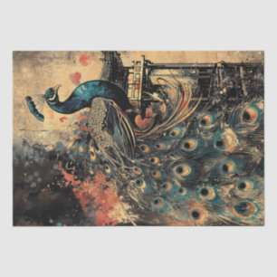 Majestic Peacock on Oriental Pagoda Tissue Paper