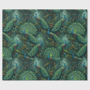 Majestic Peacock Rainforest Seamless Pattern Wrapping Paper