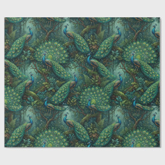 Majestic Peacock Rainforest Seamless Pattern Wrapping Paper