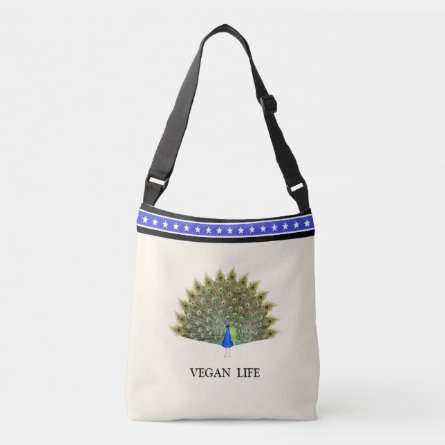 Majestic Peacock & Stars on Ivory Crossbody Bag (Front)