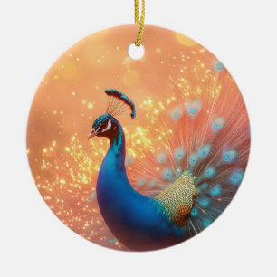 Majestic Peacock with Vibrant Plumage Ceramic Tree Decoration