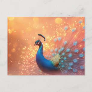Majestic Peacock with Vibrant Plumage Holiday Postcard