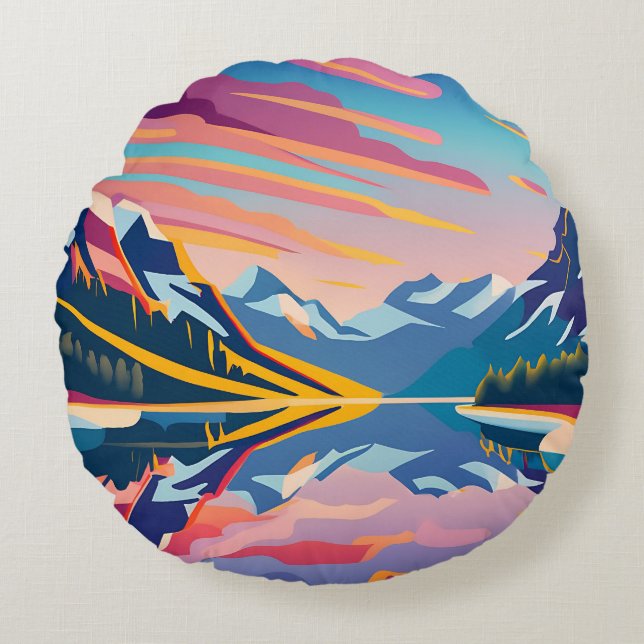 Majestic Peaks and Vivid Skies Round Cushion (Front)