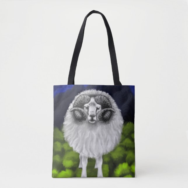 Majestic Peaks: Icelandic Sheep Grazing Tote Bag (Front)