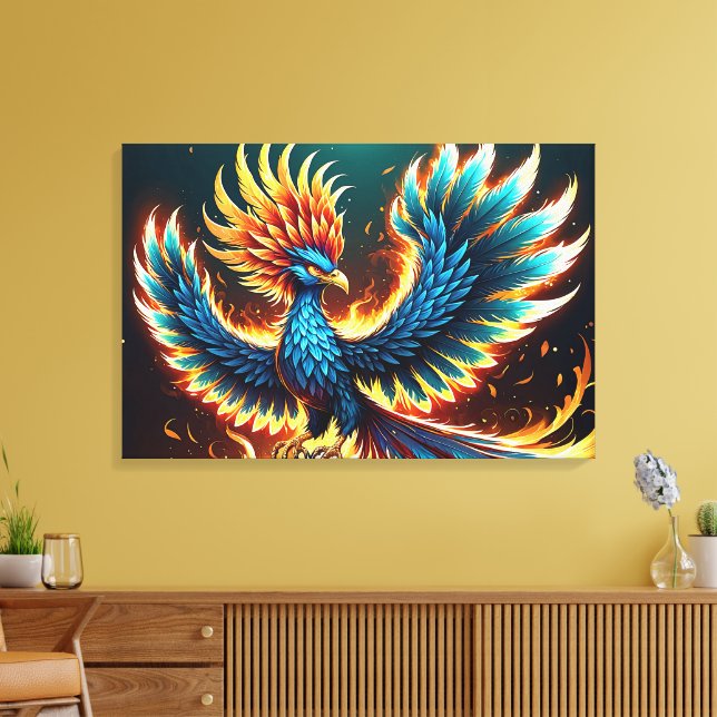 Majestic Phoenix Crest Flames Canvas Print (Insitu(LivingRoom))