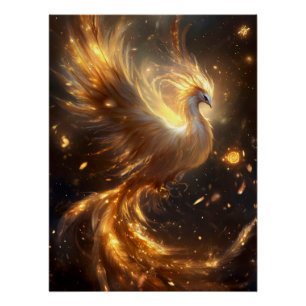 Majestic Phoenix Rising in Golden Flames Poster