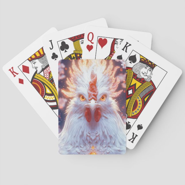 Majestic Phoenix Rooster: Fiery Blossoms Playing Cards (Back)