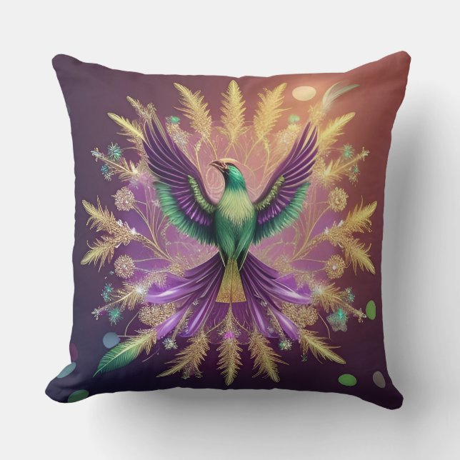 Majestic Phoenix with Vibrant Feathers Cushion (Front)