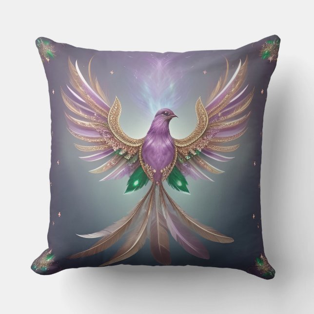 Majestic Phoenix with Vibrant Feathers Cushion (Front)