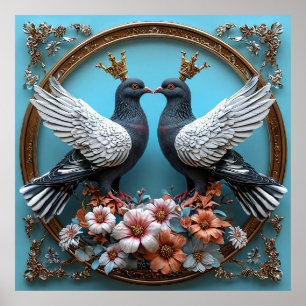 Majestic Pigeons with Crowns Poster