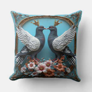 Majestic Pigeons with Crowns Royal Elegant Birds Cushion