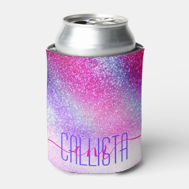 Majestic Pink Purple Nebula Galaxy Glitter Can Cooler (Can Front)