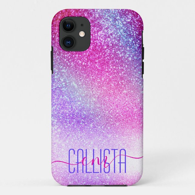 Majestic Pink Purple Nebula Galaxy Glitter Case-Mate iPhone Case (Back)