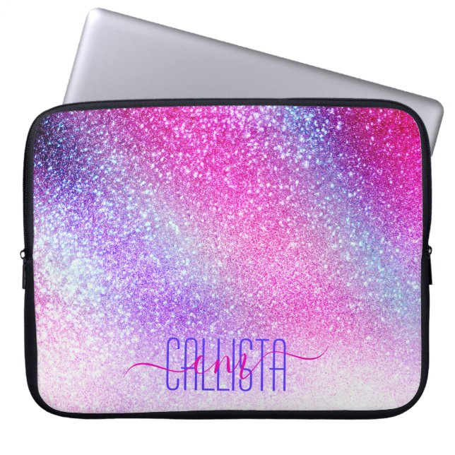 Majestic Pink Purple Nebula Galaxy Glitter Laptop Sleeve (Front)