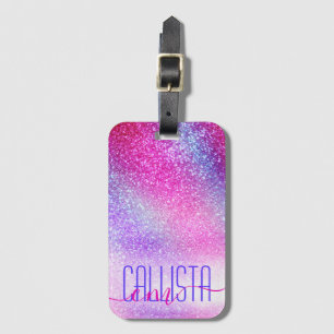 Majestic Pink Purple Nebula Galaxy Glitter Luggage Tag