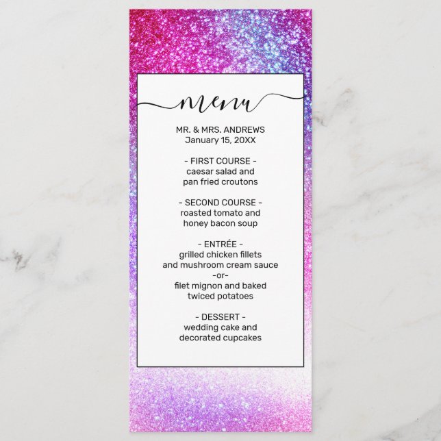 Majestic Pink Purple Nebula Galaxy Glitter Menu (Front)