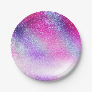 Majestic Pink Purple Nebula Galaxy Glitter Paper Plate