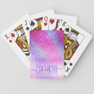 Majestic Pink Purple Nebula Galaxy Glitter Playing Cards