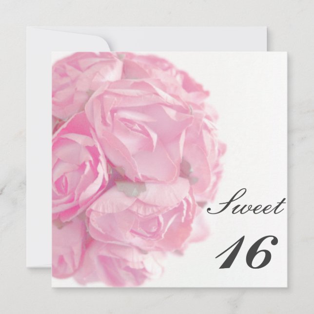 Majestic Pink Roses Sweet Sixteen Birthday Party Invitation (Front)