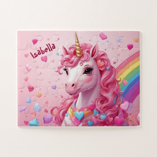 Majestic Pink Unicorn Personalised Kids Jigsaw Puzzle (Horizontal)