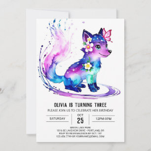 Majestic Pink Wolf Digital Girl Birthday Invitation
