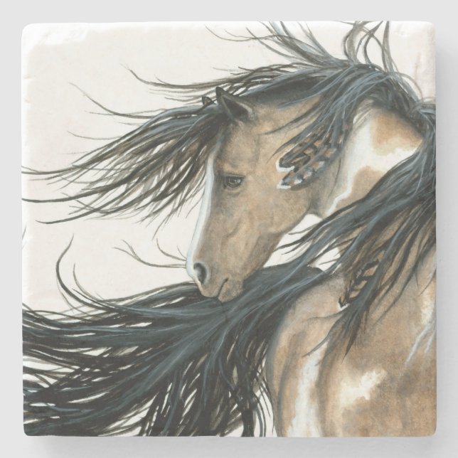 Majestic Pinto Horse by Bihrle Stone Coaster (Front)