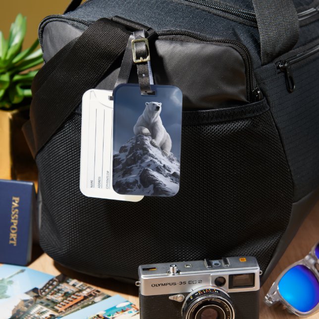 Majestic Polar Bear Atop Snowy Summit  Luggage Tag (Front & Back)