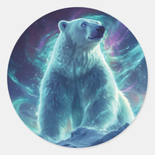 Majestic Polar Bear Design with Northern Lights Classic Round Sticker