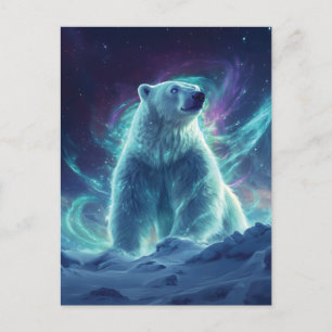 Majestic Polar Bear Design with Northern Lights Holiday Postcard