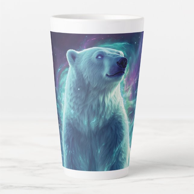 Majestic Polar Bear Design with Northern Lights Latte Mug (Front)