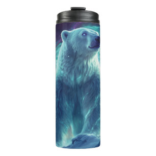 Majestic Polar Bear Design with Northern Lights Thermal Tumbler