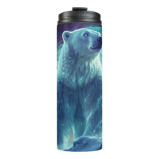 Majestic Polar Bear Design with Northern Lights Thermal Tumbler (Front)