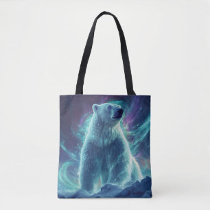Majestic Polar Bear Design with Northern Lights Tote Bag