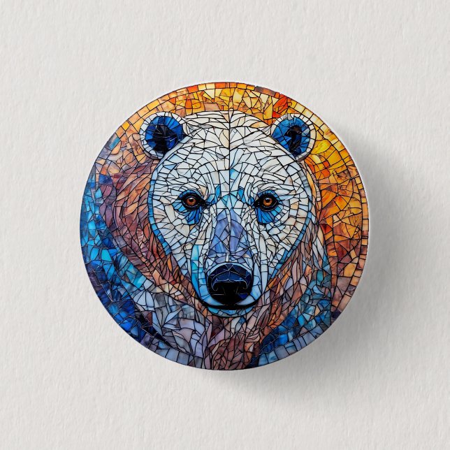 Majestic Polar Bear Stained Glass Artwork 3 Cm Round Badge (Front)