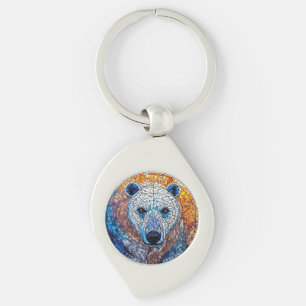 Majestic Polar Bear Stained Glass Artwork Key Ring