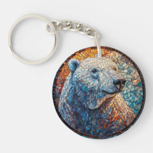 Majestic Polar Bear Stained Glass Artwork Key Ring