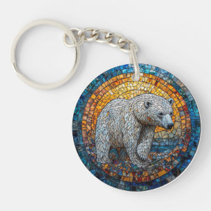 Majestic Polar Bear Stained Glass Artwork Key Ring