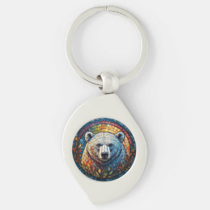 Majestic Polar Bear Stained Glass Artwork Key Ring