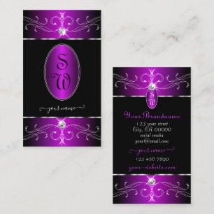 Majestic Purple Black Ornate Ornaments Monogram Business Card