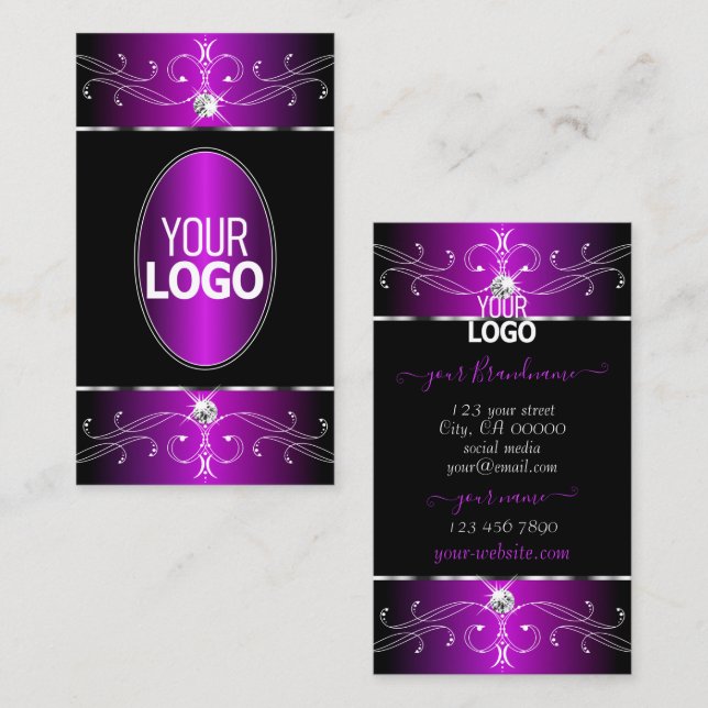 Majestic Purple Black Ornate Ornaments with Logo Business Card (Front/Back)