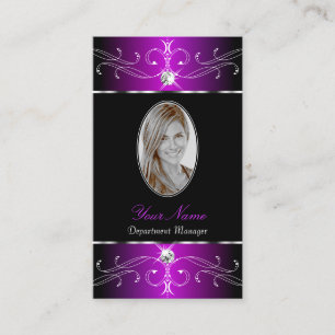 Majestic Purple Black Ornate Ornaments with Photo Business Card