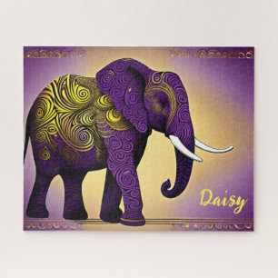 Majestic Purple Elephant with Gold Swirls Jigsaw Puzzle