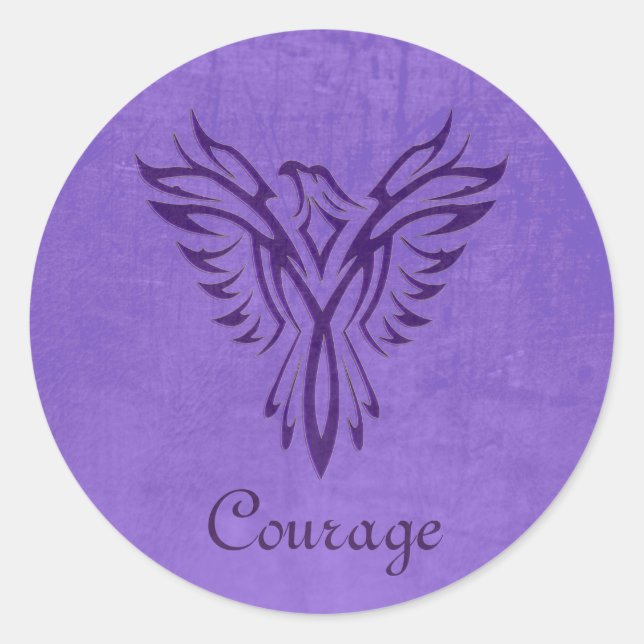 Majestic Purple Phoenix Rising, leather texture Classic Round Sticker (Front)