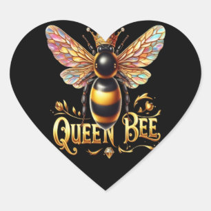 Majestic Queen Bee Illustration Featuring a Crown  Heart Sticker