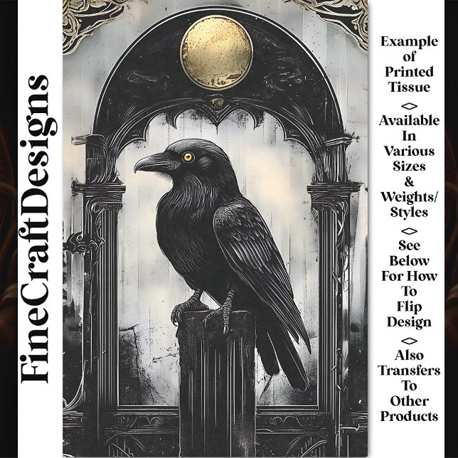 Majestic Raven, Ornate Gothic Arch BR1 Decoupage Tissue Paper (Creator Uploaded)