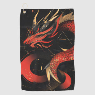 Majestic Red and Gold Chinese Dragon Art Golf Towel