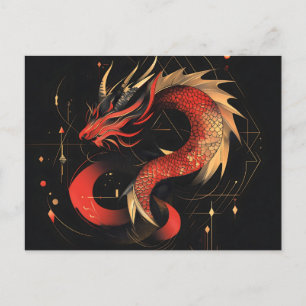 Majestic Red and Gold Chinese Dragon Art Holiday Postcard