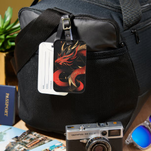 Majestic Red and Gold Chinese Dragon Art Luggage Tag