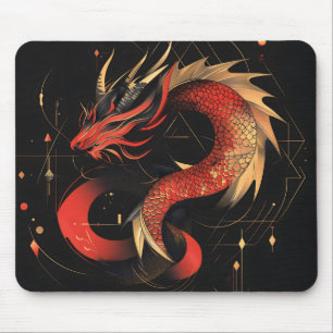 Majestic Red and Gold Chinese Dragon Art Mouse Mat