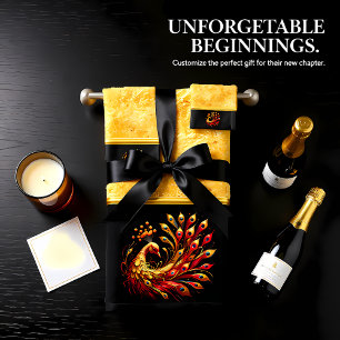 Majestic Red and Gold Peacock  Bath Towel Set